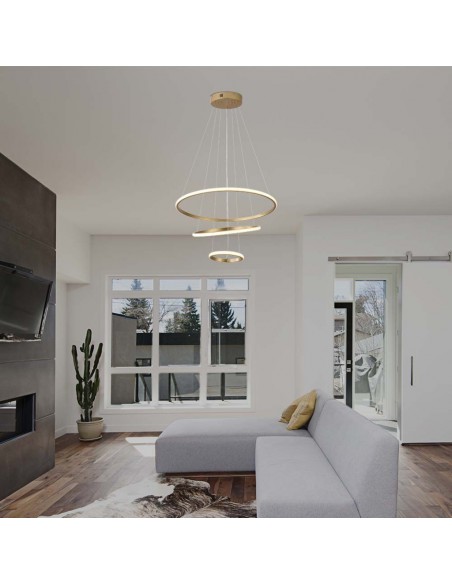 8019-Lampadario LED a Sospensione con  Cerchi  in Metallo Colore Oro  -3