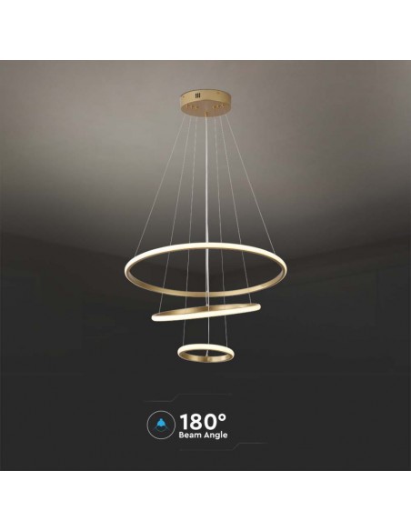 Lampadario LED a Sospensione con 3 Cerchi 32W in Metallo Oro 60*40*20cm 3000K