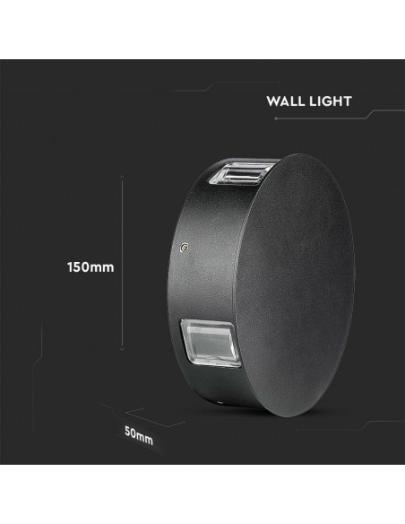 8215-Lampada LED da Muro Rotondo  LM/W Colore Nero  -3
