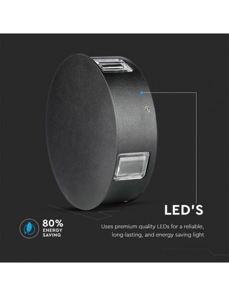 8215-Lampada LED da Muro Rotondo  LM/W Colore Nero  -6