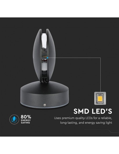 8219-Lampada LED da Muro Arrotondata  LM/W Fascio Luminoso a  Colore Nero  -7