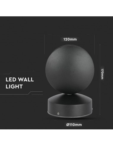8220-Lampada LED da Muro Arrotondata  LM/W Fascio Luminoso a  Colore Nero  -3