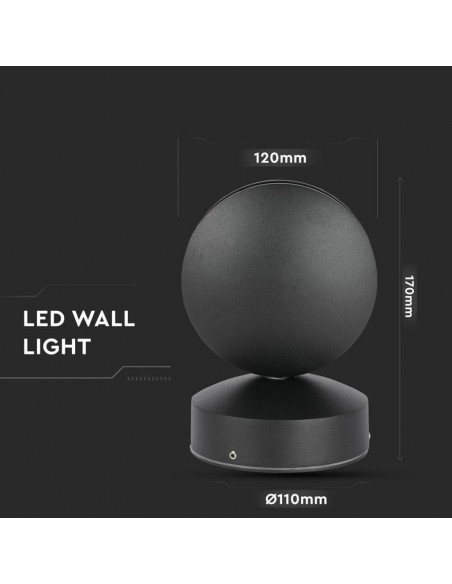 8220-Lampada LED da Muro Arrotondata  LM/W Fascio Luminoso a  Colore Nero  -3