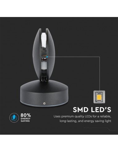 8220-Lampada LED da Muro Arrotondata  LM/W Fascio Luminoso a  Colore Nero  -7