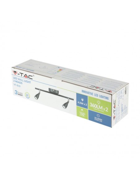 8267-Faretto LED da Muro Doppio  con Testa Orientabile Colore Nero  IP-2