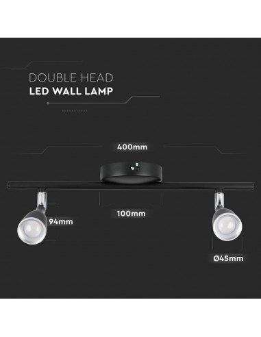 8267-Faretto LED da Muro Doppio  con Testa Orientabile Colore Nero  IP-3