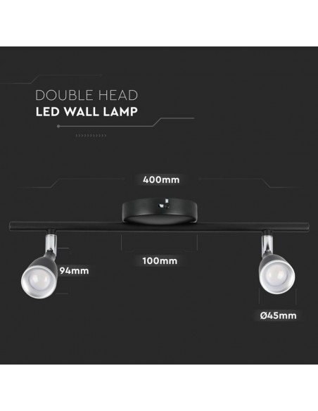 8267-Faretto LED da Muro Doppio  con Testa Orientabile Colore Nero  IP-3
