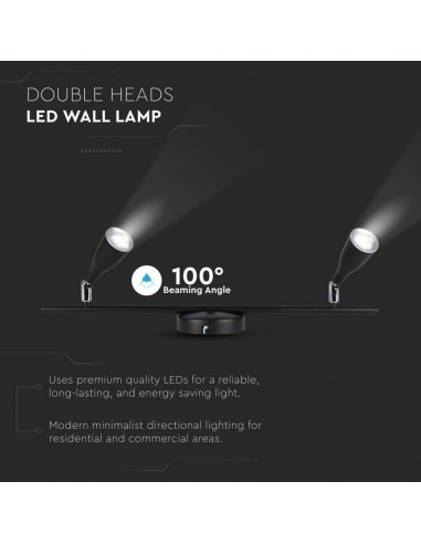 8267-Faretto LED da Muro Doppio  con Testa Orientabile Colore Nero  IP-5