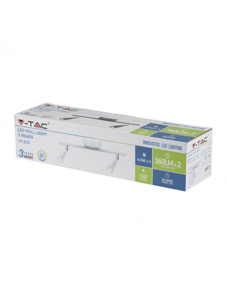 8268-Faretto LED da Muro Doppio  con Testa Orientabile Colore Bianco  IP-2