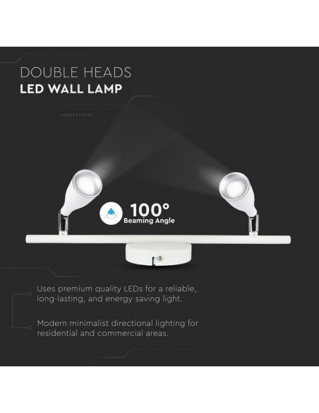 8268-Faretto LED da Muro Doppio  con Testa Orientabile Colore Bianco  IP-5