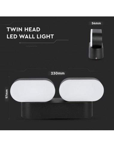 8293-Lampada LED da Muro Ovale  LM/W Colore Nero con Doppia Testa Ruotabile  -3