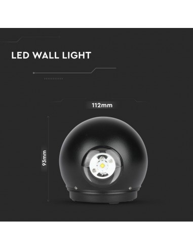 8303-Lampada LED da Muro Sferica  LM/W Doppio Fascio Luminoso Colore Nero  -3