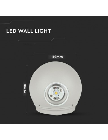 8305-Lampada LED da Muro Sferica  LM/W Doppio Fascio Luminoso Colore Grigio  -3