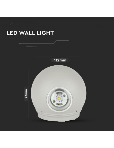8305-Lampada LED da Muro Sferica  LM/W Doppio Fascio Luminoso Colore Grigio  -3