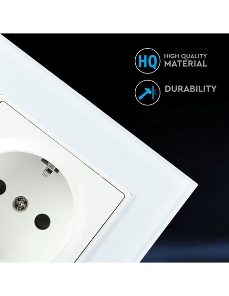 8379-Presa Singola da Incasso con Presa Schuko A e Rivestimento in Vetro xmm Colore Bianco-5
