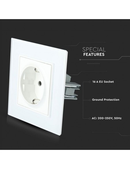 8379-Presa Singola da Incasso con Presa Schuko A e Rivestimento in Vetro xmm Colore Bianco-6