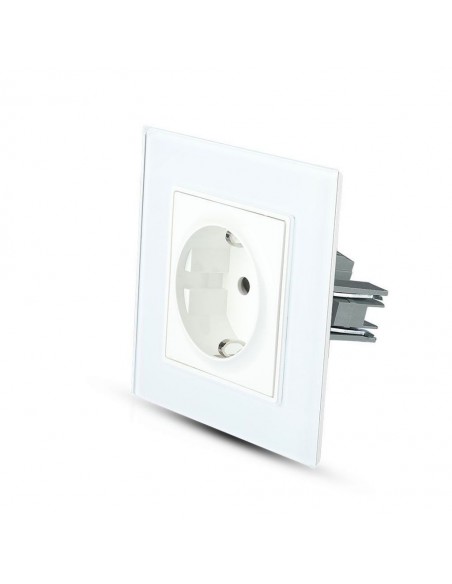 Presa Singola da Incasso con Presa Schuko 10A e Rivestimento in Vetro 158x86mm Bianco
