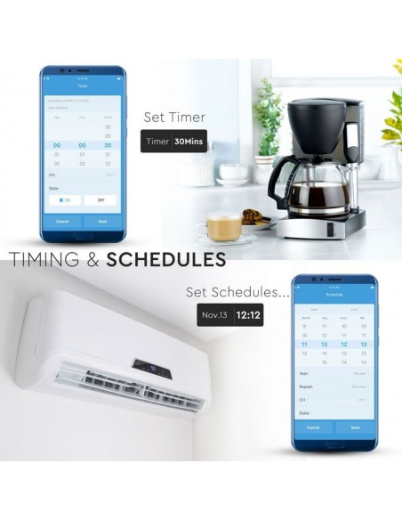 Presa con Spina a Schuko WiFi 10A 2P + Schuko USB e Interruttore Compatibile con Google Home e Alexa via App Smart