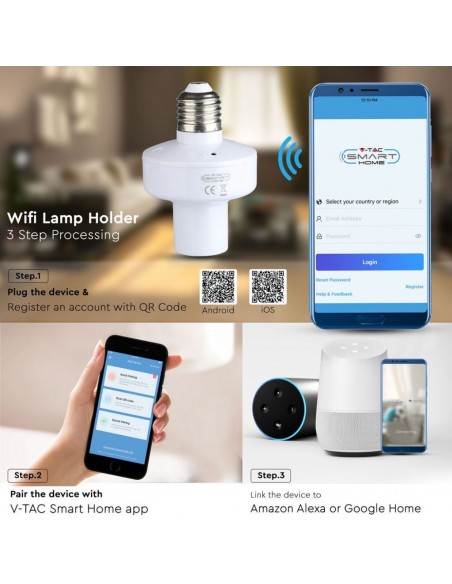 8421-Portalampada E Max  Wifi Compatibile con Google Home e Amazon Alexa Tramite App Smart Colore Bianco-5