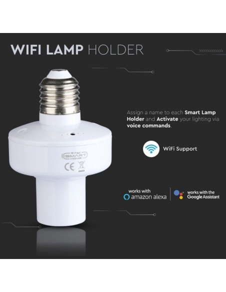 Portalampada E27 (Max 20W) Wifi Compatibile con Google Home e Alexa Tramite App Smart Bianco