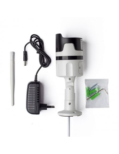 Camera di Videosorveglianza da Interno/Esterno IP WiFi 2MP 1080px Visione Notturna Sensore Movimento 2 Canali Audio SD 64Gb