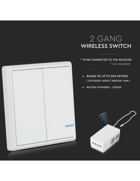 8461-Interruttore Wireless a  Vie Doppio Tasto Controllo Remoto fino a m compatibile con App Smart Light Google Home e Amazon Al