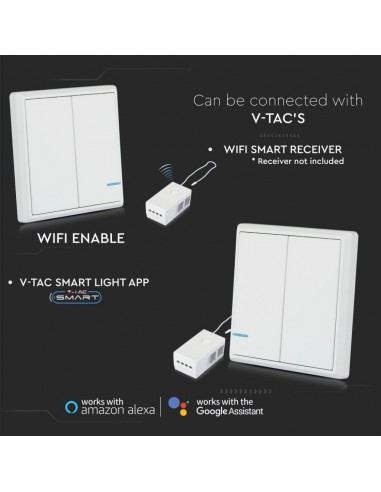 8461-Interruttore Wireless a  Vie Doppio Tasto Controllo Remoto fino a m compatibile con App Smart Light Google Home e Amazon Al