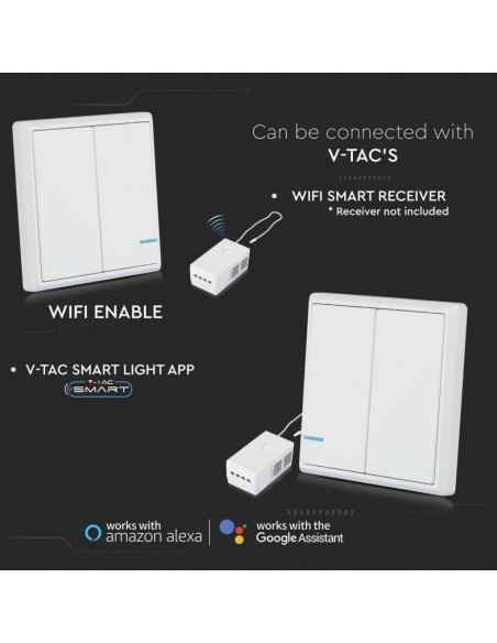 8461-Interruttore Wireless a  Vie Doppio Tasto Controllo Remoto fino a m compatibile con App Smart Light Google Home e Amazon Al