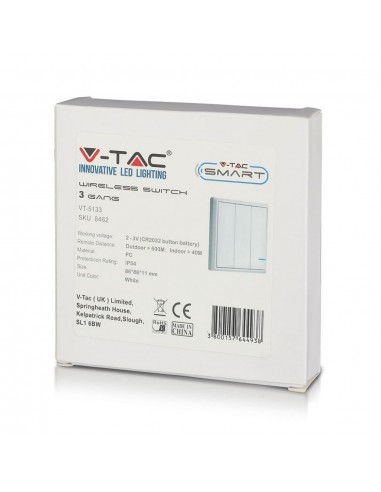 8462-Interruttore Wireless a  Vie Triplo Tasto Controllo Remoto fino a m compatibile con App Smart Light Google Home e Amazon Al