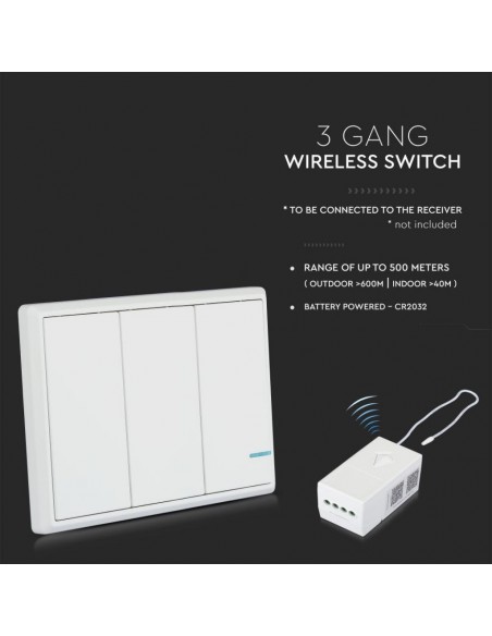 8462-Interruttore Wireless a  Vie Triplo Tasto Controllo Remoto fino a m compatibile con App Smart Light Google Home e Amazon Al