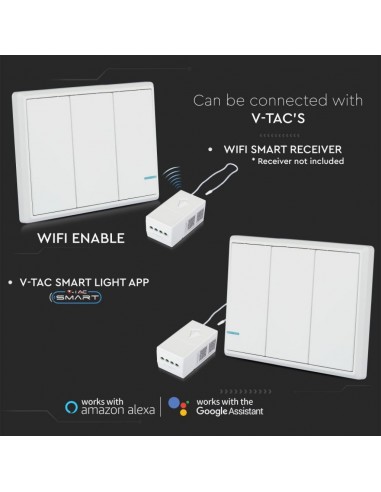 8462-Interruttore Wireless a  Vie Triplo Tasto Controllo Remoto fino a m compatibile con App Smart Light Google Home e Amazon Al