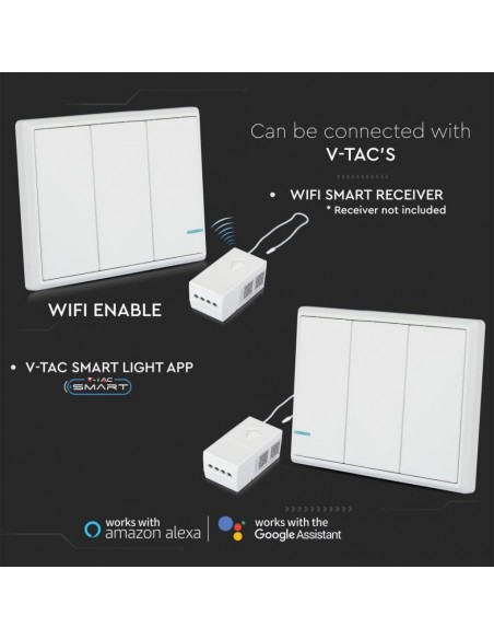 8462-Interruttore Wireless a  Vie Triplo Tasto Controllo Remoto fino a m compatibile con App Smart Light Google Home e Amazon Al