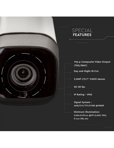 8475-Camera di Videosorveglianza Analogica Esterno WiFi MP px FullHD Visione Notturna Compatibile Smart Device AHD/CVI/TVI/CVBS-