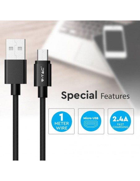 8488-Cavo da Micro-USB a USB-A m Ricarica Rapida A Platinum Series Cavo Antigroviglio in Corda Colore Nero-3