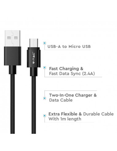 8488-Cavo da Micro-USB a USB-A m Ricarica Rapida A Platinum Series Cavo Antigroviglio in Corda Colore Nero-6