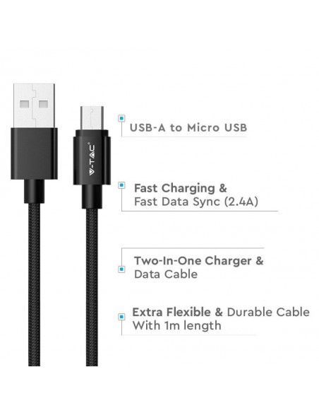 8488-Cavo da Micro-USB a USB-A m Ricarica Rapida A Platinum Series Cavo Antigroviglio in Corda Colore Nero-6