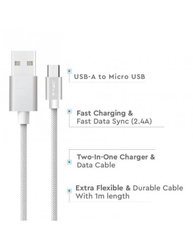 8489-Cavo da Micro-USB a USB-A m Ricarica Rapida A Platinum Series Cavo Antigroviglio in Corda Colore Argento-4