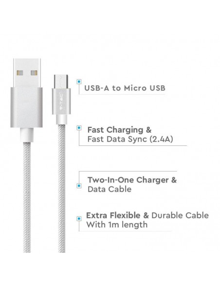 8489-Cavo da Micro-USB a USB-A m Ricarica Rapida A Platinum Series Cavo Antigroviglio in Corda Colore Argento-4