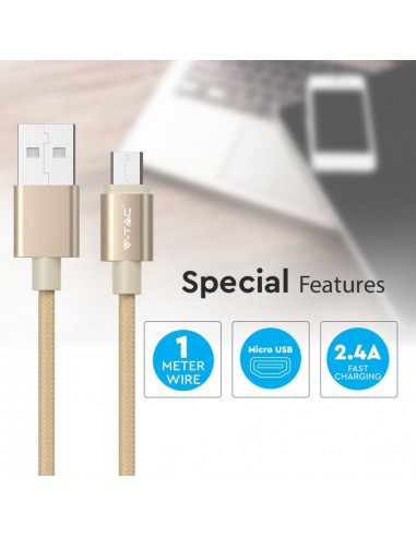 8490-Cavo da Micro-USB a USB-A m Ricarica Rapida A Platinum Series Cavo Antigroviglio in Corda Colore Oro-3