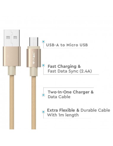8490-Cavo da Micro-USB a USB-A m Ricarica Rapida A Platinum Series Cavo Antigroviglio in Corda Colore Oro-6