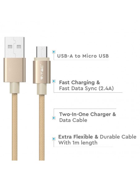 8490-Cavo da Micro-USB a USB-A m Ricarica Rapida A Platinum Series Cavo Antigroviglio in Corda Colore Oro-6