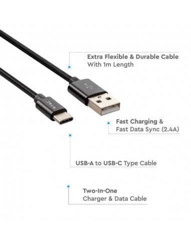 8491-Cavo da USB Tipo-C a USB-A m Ricarica Rapida A Platinum Series Cavo Antigroviglio in Corda Colore Nero-4