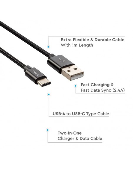 8491-Cavo da USB Tipo-C a USB-A m Ricarica Rapida A Platinum Series Cavo Antigroviglio in Corda Colore Nero-4