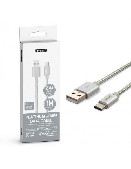 8492-Cavo da USB Tipo-C a USB-A m Ricarica Rapida A Platinum Series Cavo Antigroviglio in Corda Colore Argento-2