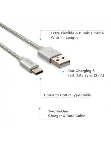 8492-Cavo da USB Tipo-C a USB-A m Ricarica Rapida A Platinum Series Cavo Antigroviglio in Corda Colore Argento-5