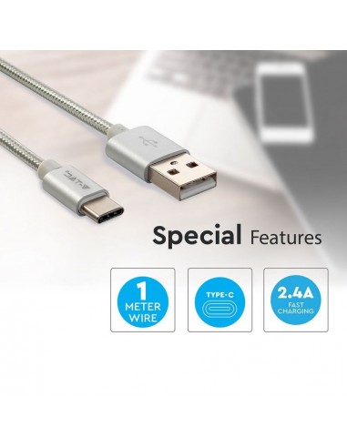 8492-Cavo da USB Tipo-C a USB-A m Ricarica Rapida A Platinum Series Cavo Antigroviglio in Corda Colore Argento-6