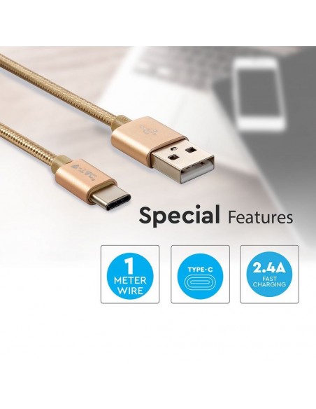 8493-Cavo da USB Tipo-C a USB-A m Ricarica Rapida A Platinum Series Cavo Antigroviglio in Corda Colore Oro-3