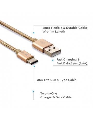 8493-Cavo da USB Tipo-C a USB-A m Ricarica Rapida A Platinum Series Cavo Antigroviglio in Corda Colore Oro-6