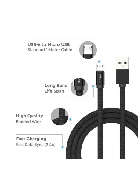 8494-Cavo da Micro-USB a USB-A m Ricarica Rapida A Ruby Series Cavo Antigroviglio in Corda Colore Nero-5