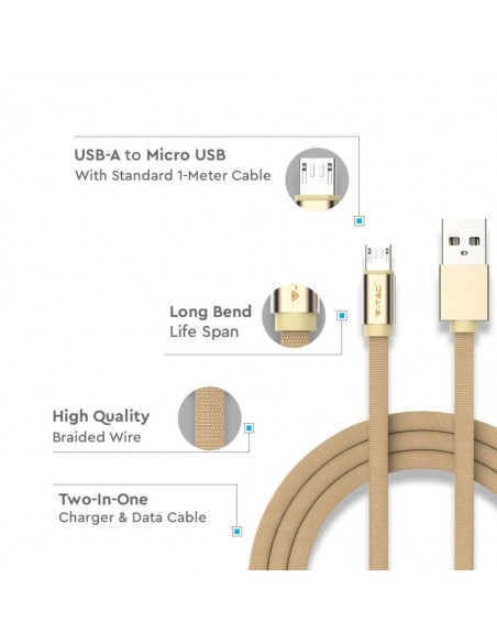 8495-Cavo da Micro-USB a USB-A m Ricarica Rapida A Ruby Series Cavo Antigroviglio in Corda Colore Oro-6
